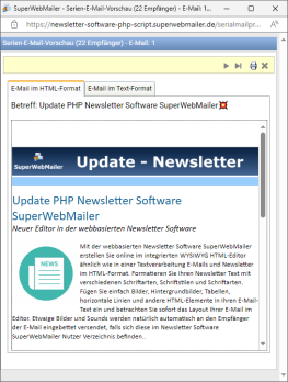 Serien E-Mail-Vorschau des zu versendenden Newsletters/E-Mails